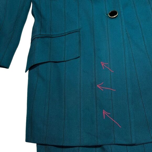 Vintage Robinsons Blue Skirt Set Skirt Suit Matching Blazer One Button Shoulder - Picture 15 of 16